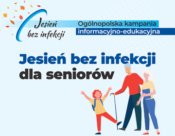 Grafika promująca kampanię edukacyjną pt. Jesień bez infekcji. Złota jesień zaczyna się od profilaktyki.